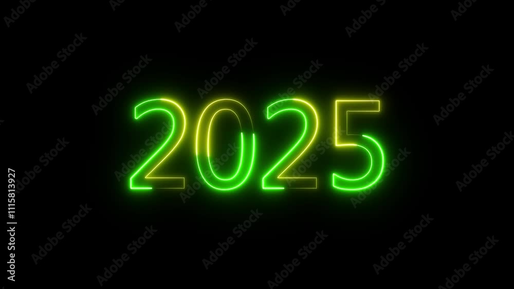 2025 Happy new year 2025 neon animated background greetings happy new year 2025 fireworks neon blue purple text 4k looping