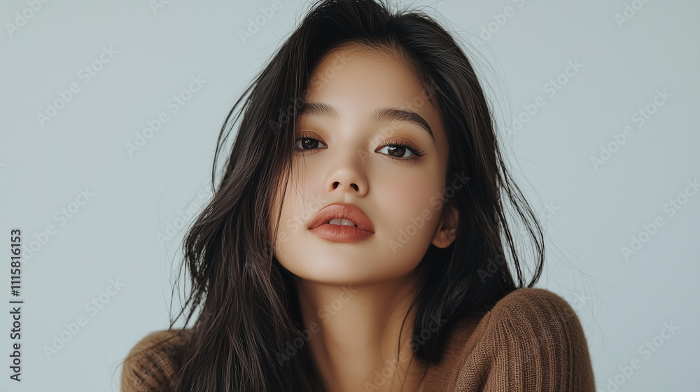 Studio portrait of an Asian woman with flawless glowing skin