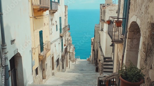Serene Coastal View from Historic Italian Village Street photo