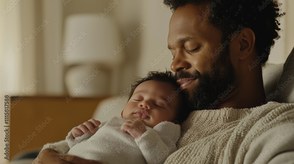 Fototapeta premium Touching moment between a father and his newborn baby