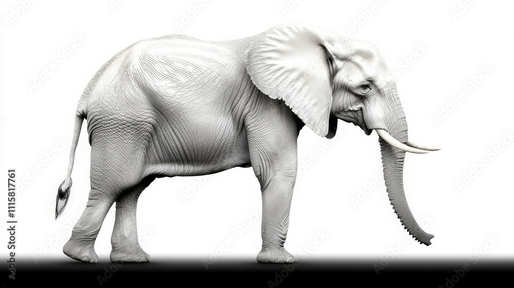 Obraz premium Majestic African Elephant Monochrome Wildlife Photo Isolated on White