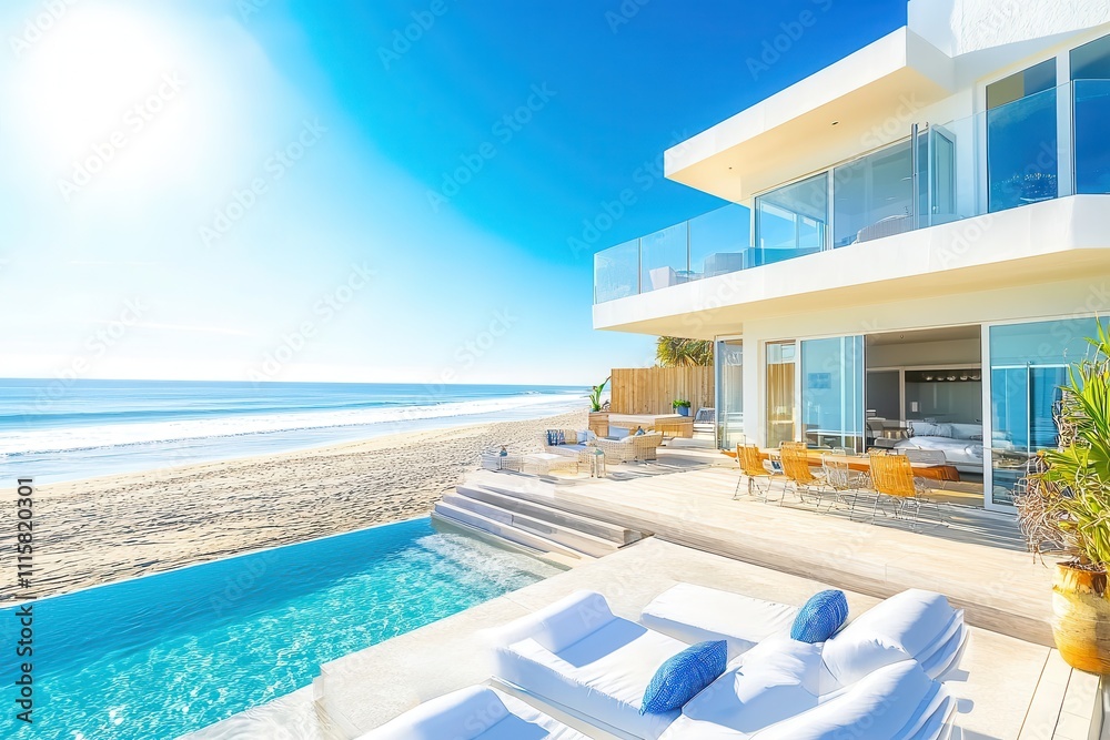 Fototapeta premium Bright Contemporary Beach House with Glass Walls