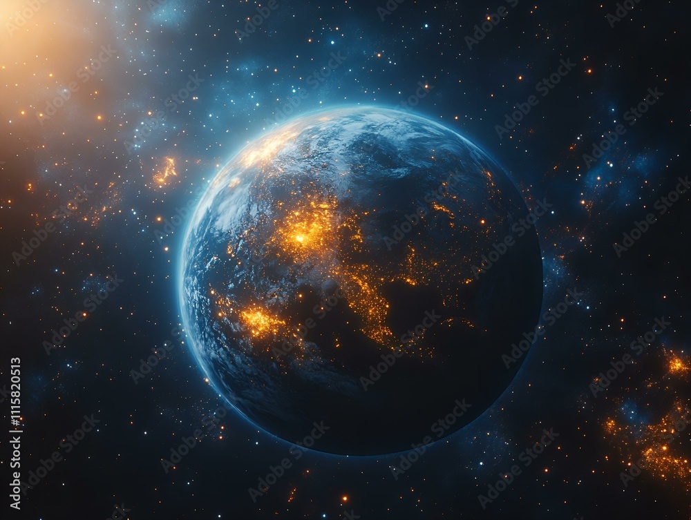 Fototapeta premium Planet in Space Surrounded by Stars.