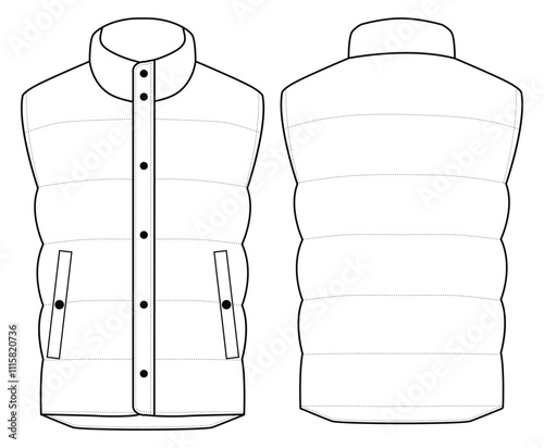 down vest jacket Vector illustration Front and back views