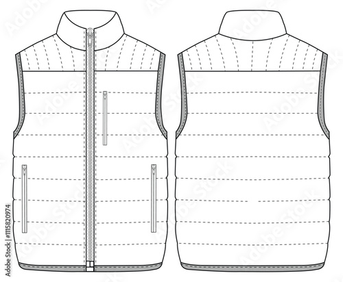 down vest jacket Vector illustration Front and back views