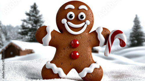 3D render of a gingerbread man with a red bow tie, isolaten on white background photo