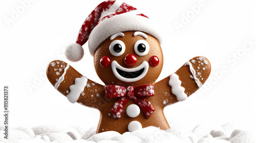 3D render of a gingerbread man with a red bow tie, isolaten on white background photo