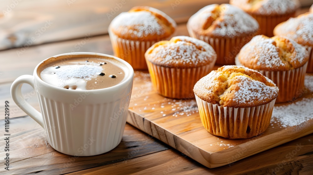 Warm muffins and coffee on a rustic wooden table cozy home vibe food photography Warm muffins and coffee on a rustic wooden table cozy home vibe food photography