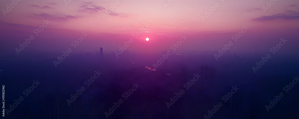 Naklejka premium Purple City Sunset Illustration
