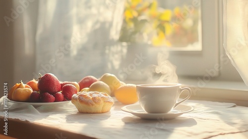 Wallpaper Mural Bright and Airy Breakfast Table with Fresh Pastries and Fruit Torontodigital.ca