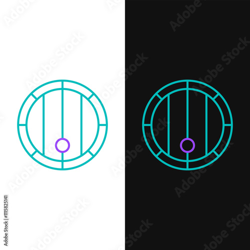 Line Wooden barrel icon isolated on white and black background. Alcohol barrel, drink container, wooden keg for beer, whiskey, wine. Colorful outline concept. Vector