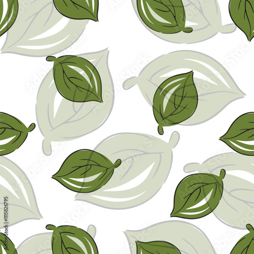 Hand drawn leaves pattern featuring various shades of green on a white background designed for textile use vector illustration