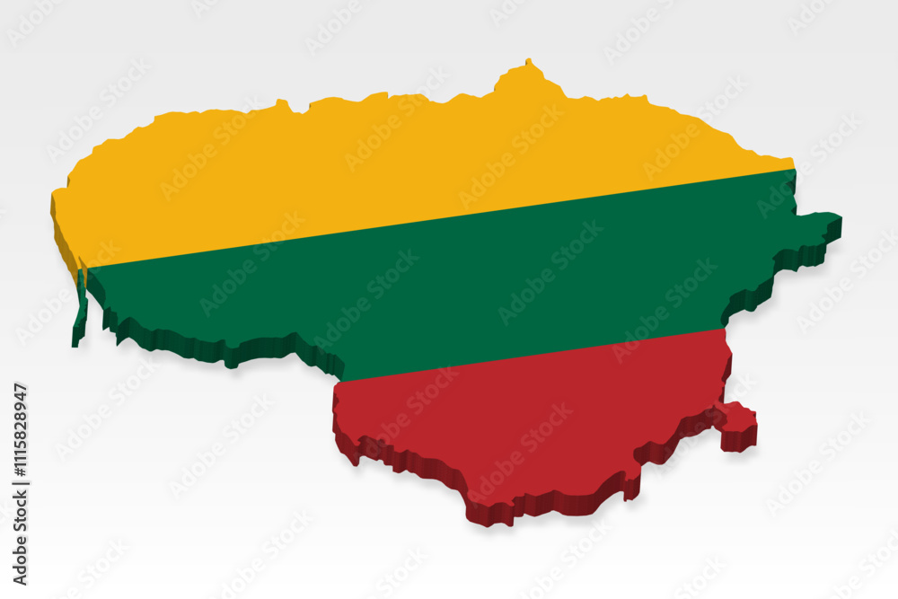 Obraz premium 3D Lithuania map with flag. Three dimensional map of Lithuania with shadow. Flag of Lithuania on white background for your design, app, UI. Stock vector. EPS10.