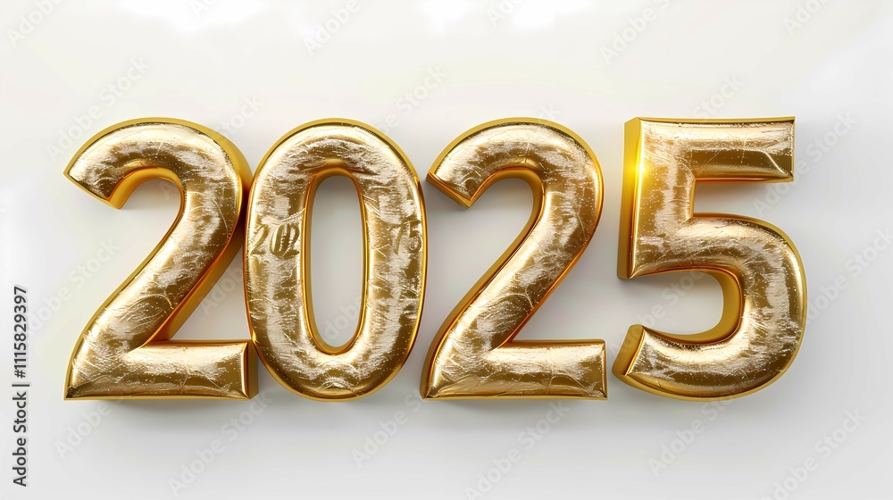 3D golden number “2025” isolated on a white background, representing the New Year celebration theme. This photorealistic design features a simple and elegant style 3D golden number “2025” isolated on a white background, representing the New Year celebration theme. This photorealistic design features a simple and elegant style
