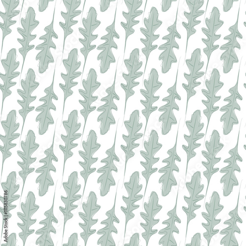 Arugula leaves in watercolor style in trendy monochrome green Seamless Pattern. Healthy eating fond