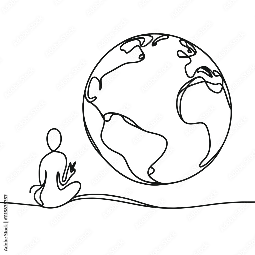 Fototapeta premium Meditative figure with globe illustration for World Peace Day and symbol of unity and harmony