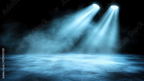 Dramatic Stage Lighting  Blue Fog  Spotlight  Dark Background  Empty Studio  Event  Concer photo