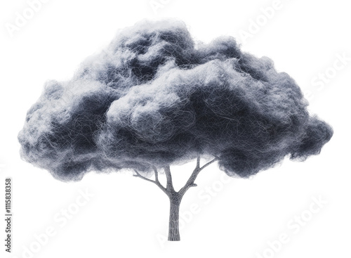 Dark cloud shaped like a tree in a minimal setting, cut out - stock png. photo