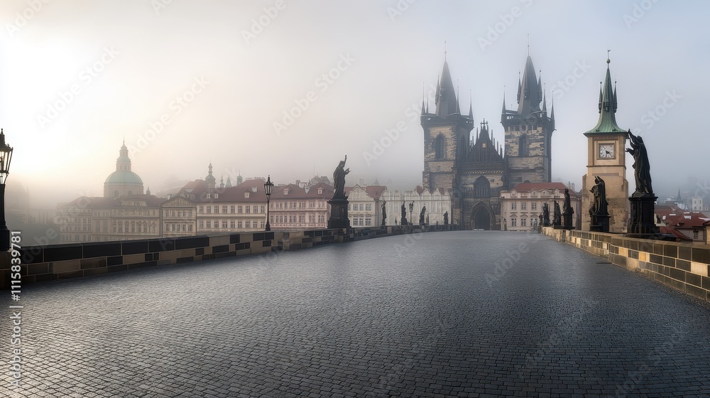 Fototapeta premium Misty Morning in Old Town Prague, Czech Republic
