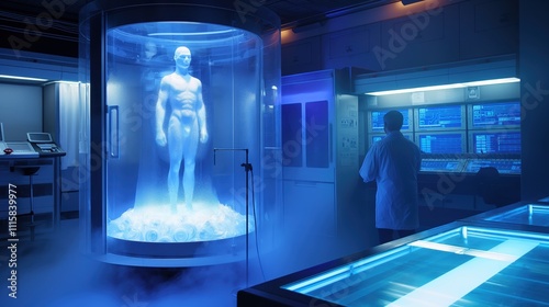 Future technologies cryopreservation. Cryonics. Human freezing. Biotechnology, bioengineering. Futuristic technologies. photo