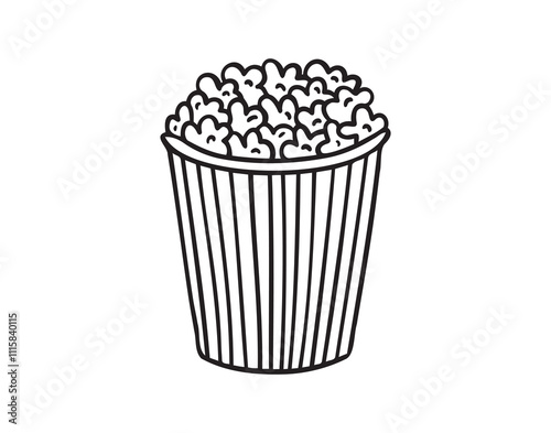 cinema popcorn doodle hand drawn icon. Outline drawing a bucket of popcorn line clipart symbol