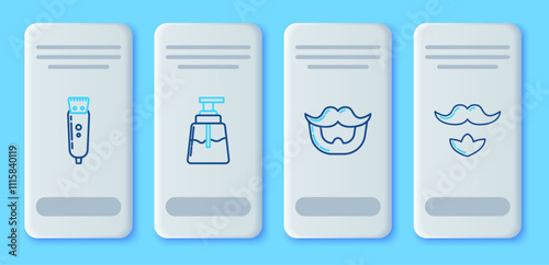 Set line Aftershave, Mustache and beard, Electrical hair clipper or shaver and icon. Vector