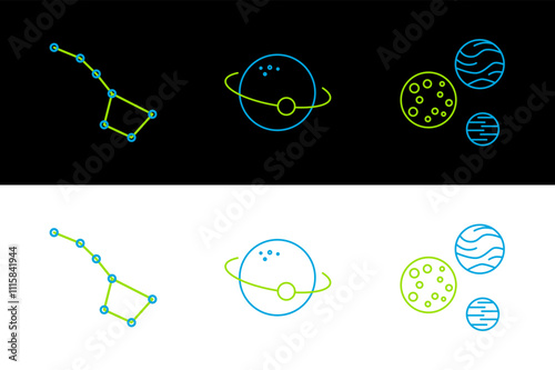 Set line Planet, Great Bear constellation and icon. Vector