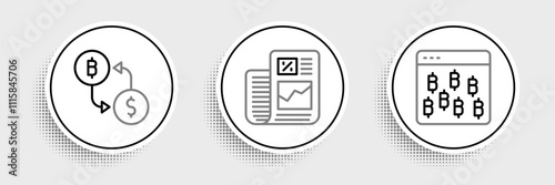 Set line Bitcoin in browser, Cryptocurrency exchange and Business finance report icon. Vector