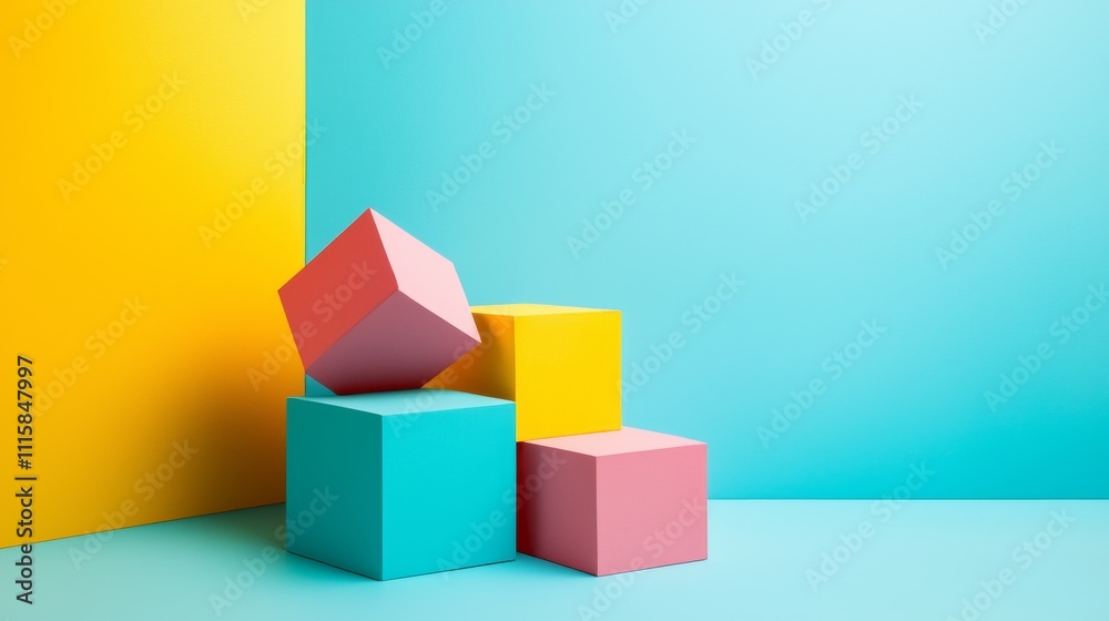 Fototapeta premium Abstract pastel blocks against vibrant background