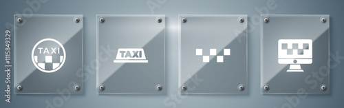 Set Computer call taxi service, Taxi car roof, and . Square glass panels. Vector