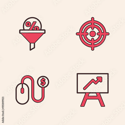 Set Board with graph chart, Lead management, Target and Advertising icon. Vector