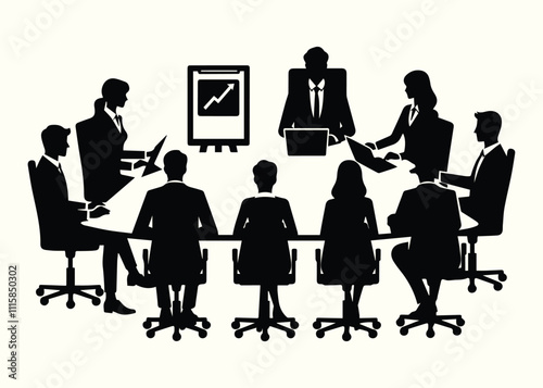 Silhouette of Board Meeting Discussion | Business Meeting Silhouette for Corporate and Teamwork Design Projects