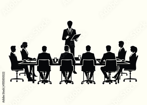 Silhouette of Board Meeting Discussion | Business Meeting Silhouette for Corporate and Teamwork Design Projects