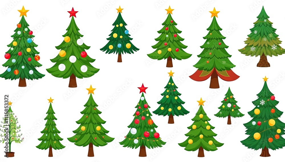 Obraz premium set of christmas trees isolated on white background