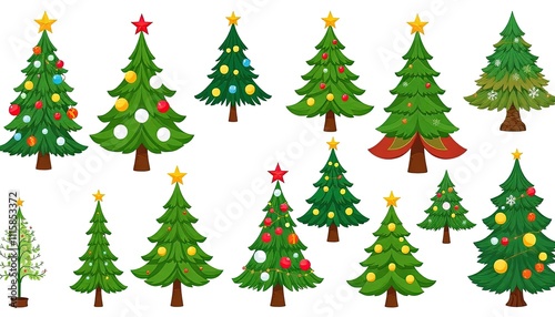 set of christmas trees isolated on white background