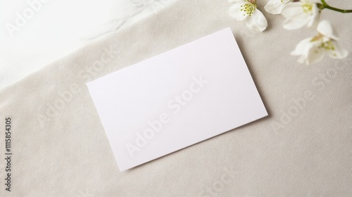 Blank business cards mockup with floral on light background. ai generated
