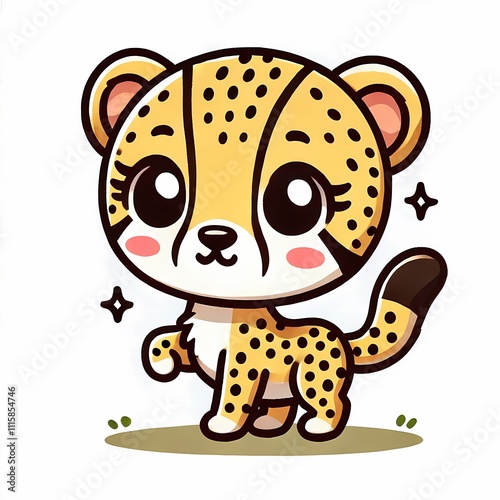 Cute Chibi Cheetah Character Illustration in Flat Style on White Background photo