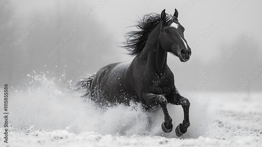 Obraz premium Detailed stallion pencil sketch galloping with power