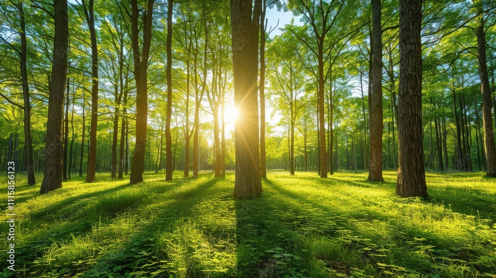 Fototapeta premium Serene Forest Clearing Surrounded by Lush Greenery Perfect for Nature Displays and Relaxation Themes