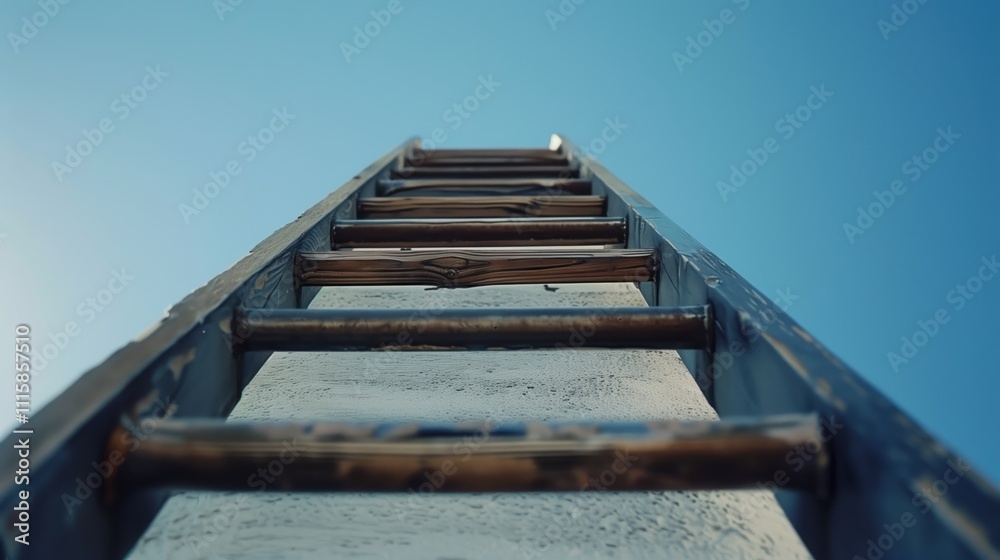 Obraz premium Wooden ladder reaching to the sky. Development motivation. Career growth concept. Abstract background.
