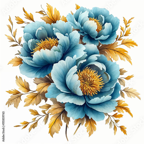 Nature, flowers, clipart watercolor painting of flower, symmetrical pattern, botanical print on white background, vintage style.QW-0169