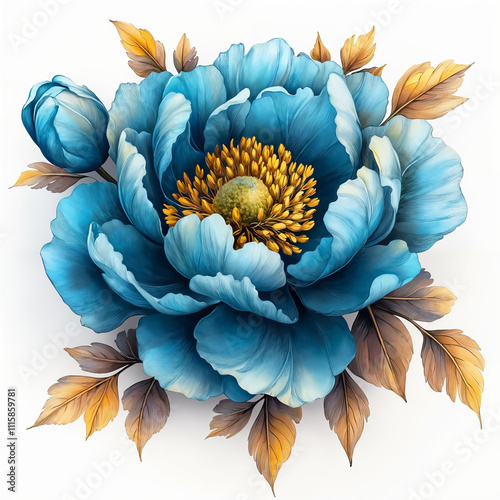 Nature, flowers, clipart watercolor painting of flower, symmetrical pattern, botanical print on white background, vintage style.QW-0163