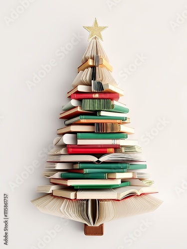  book christmas tree made of books with a star on top. photo