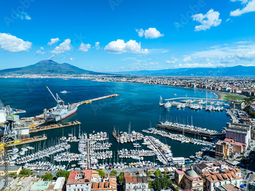 Obraz na płótnie View of Castellammare di Stabia and Mount Vesuvius from a drone, Naples, Italy w salonie