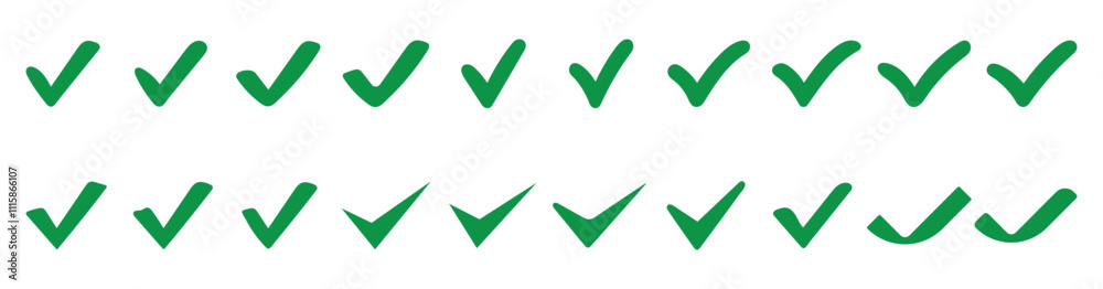 Green check mark icon set. set of green tick icon. hand-drawn checkmark. green check mark symbols. tick mark icons. Green check mark icon set. set of green tick icon. hand-drawn checkmark. green check mark symbols. tick mark icons.
