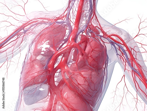 Intricate 3D of the Circulatory System with Detailed Veins and Arteries in a Kawaii Style