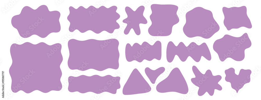 Abstract organic liquid shapes. Irregular fluid flat shapes. Random wavy oval spots and curvy elements. Smooth rectangle box set