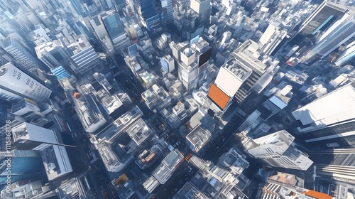 Vibrant 3D Watercolor of Futuristic Urban Cityscape with Data Overlays