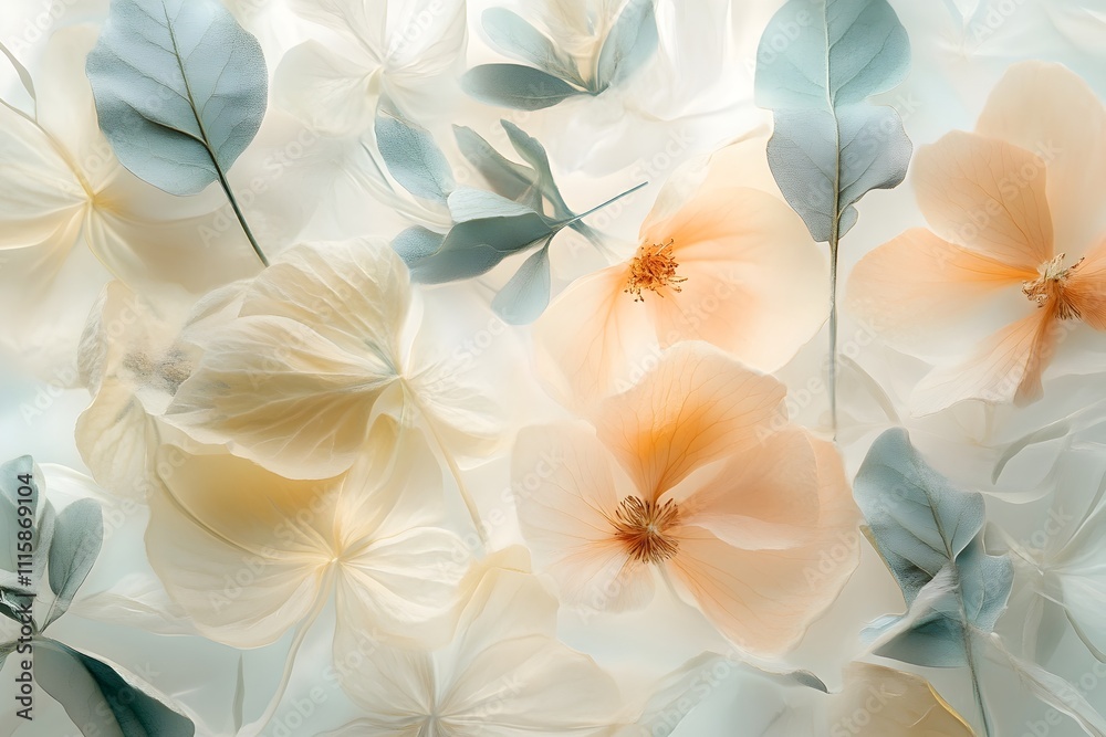 Obraz premium Delicate Botanical Blooms in Soft Pastel Hues with Dreamy Ambiance