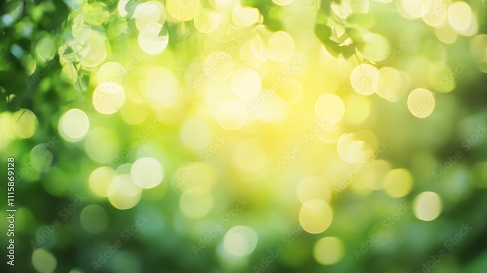 Obraz premium Abstract green background with bokeh and sparkles, suggesting a forest or nature scene.